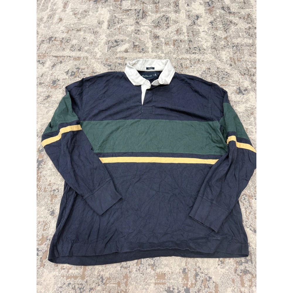Abercrombie & Fitch Mens Oversized Rugby Shirt Navy Green Yellow Size M